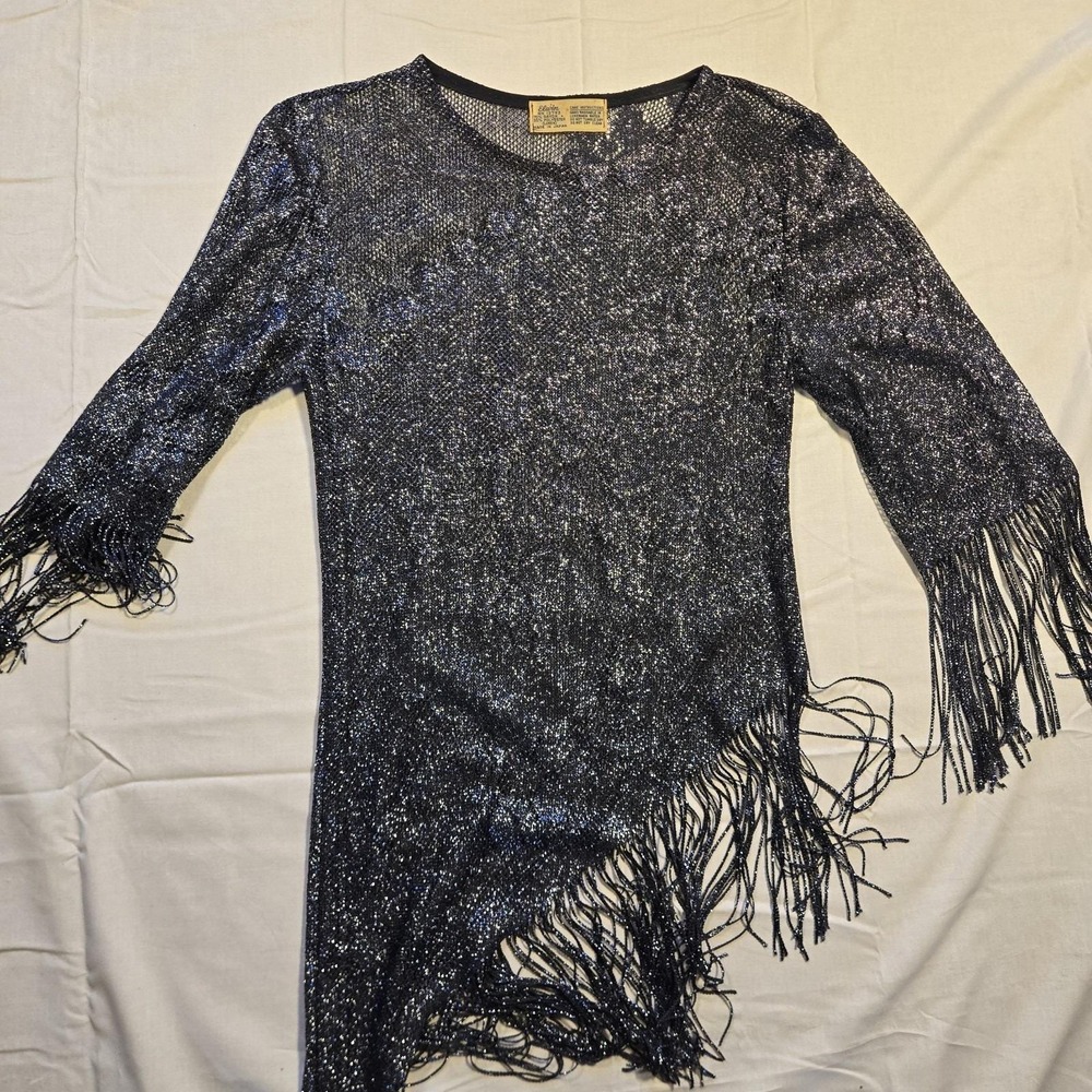 Vtg Elwin Women's Shirt, Size XS, Sparkly, Floral, Elbow Length Sleeve